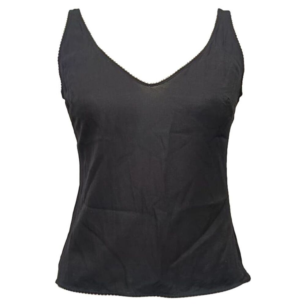Chanel V-neck Lace-Trimmed Tank Top in Black Viscose
